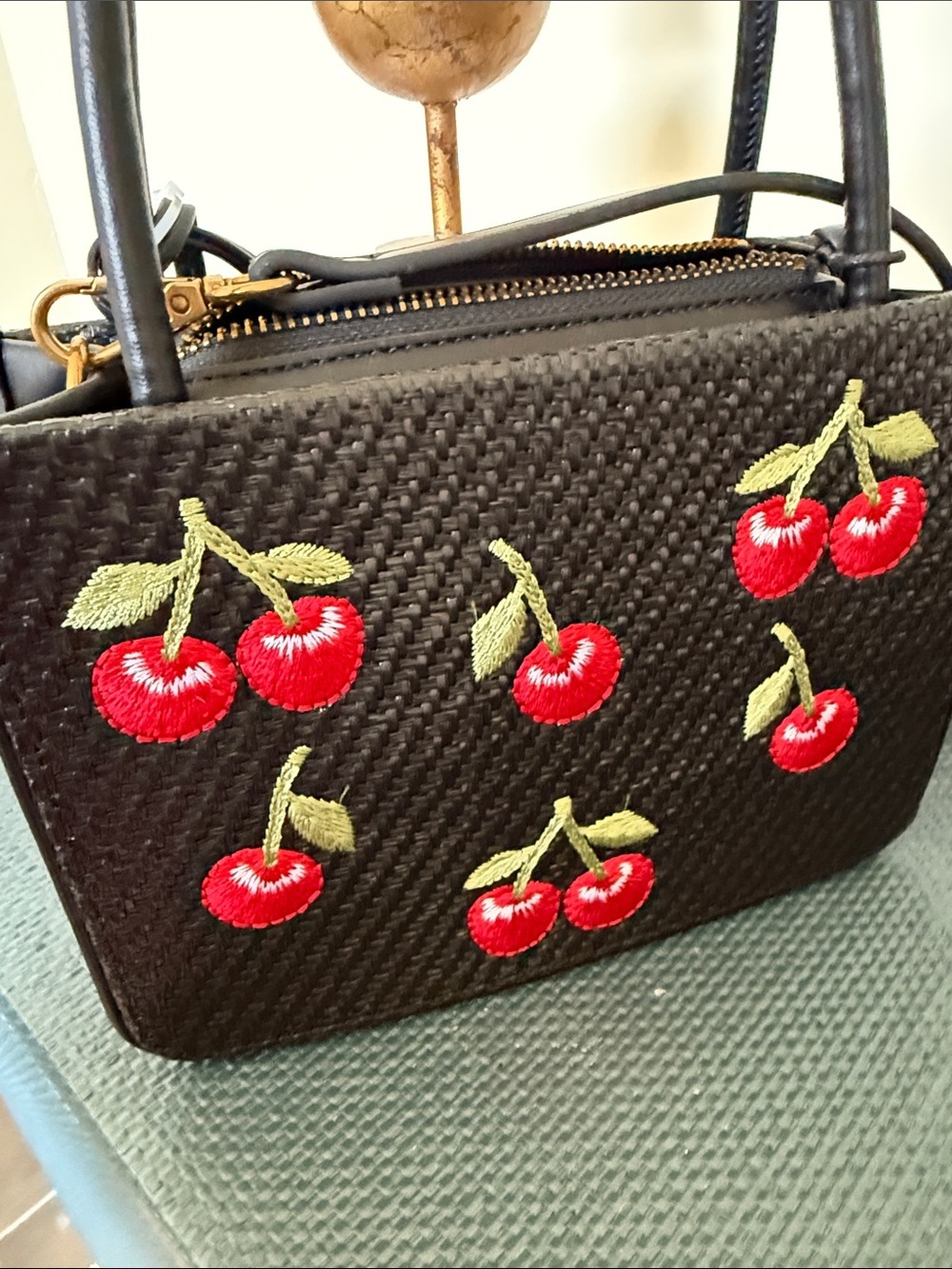 Steve Madden BCNY Cherry Embroidered Woven Crossbody Satchel Bag NWT Bunny Charm - Picture 6 of 9